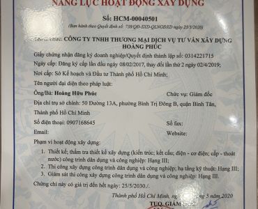 CHỨNG CHỈ NĂNG LỰC HOẠT ĐỘNG XÂY DỰNG 